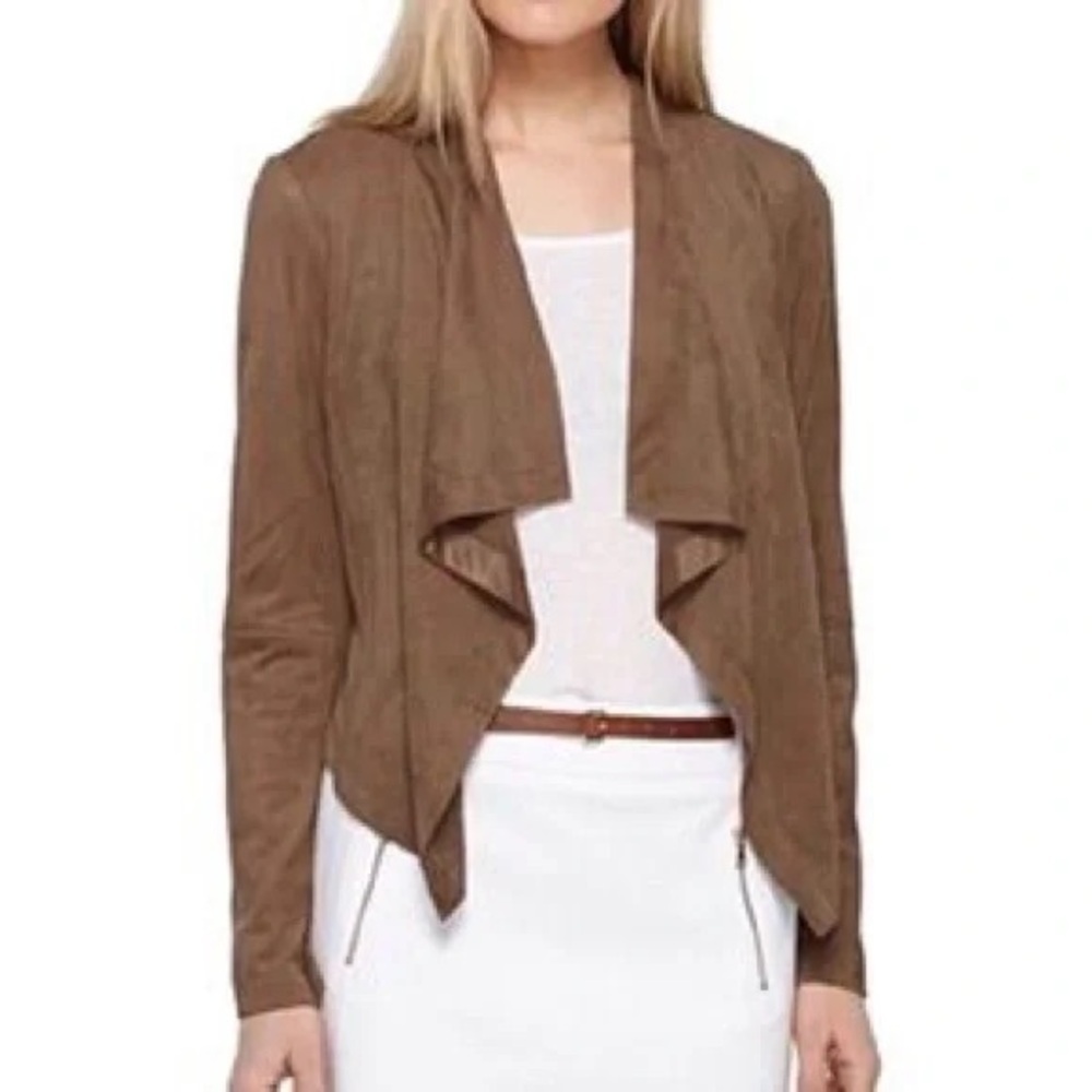 NWT Katherine Barclay XS Brown Faux Suede Waterfall Drape Open Jacket